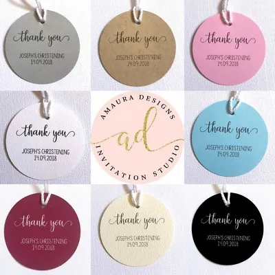 10 Personalised THANK YOU Gift Tags Christening Baptism Favour Circle Round Tag • $6.50