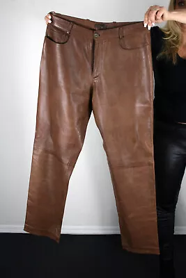 Prada Brown Lambskin Leather Pants Size EU50 Or US Size Medium • $499.99