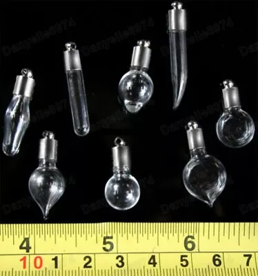 £3.44 • Buy LOT Of 8 X MINI Empty GLASS BOTTLES Vial CHARM PENDANT