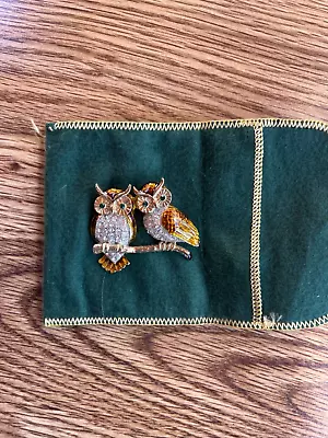 Vintage Rhinestone Owl Pin • $9.25