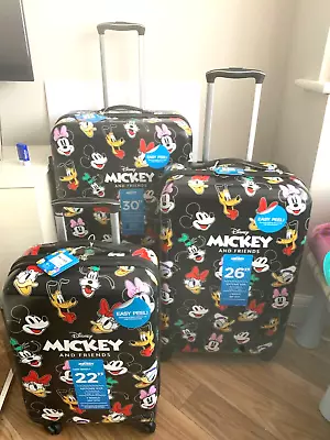 3 X BNWT Disney Mickey Mouse & Friends Large + Medium + Small Hard Suitcases • £199.95