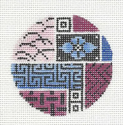 *NEW* Purple & Blue Collage Handpainted 2.75  Rd. Needlepoint Ornament By Mindy • $39.95