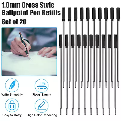 20x Replaceable Medium Cross Style Ballpoint Pen Refills Smooth Black Ink 1.0mm • $7.98