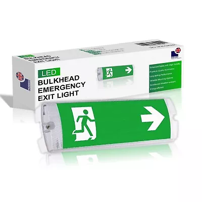 LED Emergency Light Bulkhead Exit Sign IP65 Maintained/ Non Maintained -  Morris • £12.49