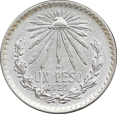 Mexico 1 Pesos 1923 Cap And Rays .720 Silver KM# 455. • $28