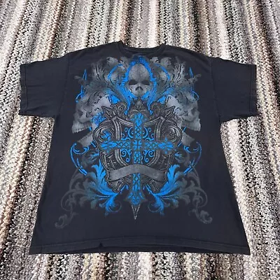 MMA Elite Shirt Men XL Black Blue Tee Faded Skull Cross Goth Grunge Fighting * • $39.91