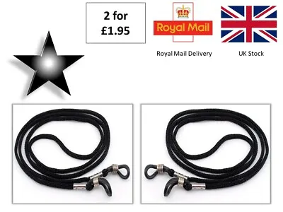 2 X BLACK NECK CORD LANYARD GLASSES STRAP SPECTACLE HOLDER NEW FREE P&P • £2.23
