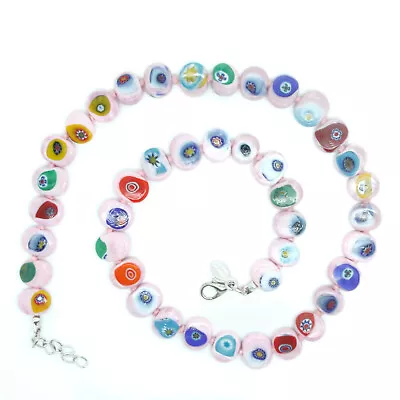 Murano Glass Necklace Lilac Multi Colour Thin Beads Millefiori Venice 49cm  • £25.95