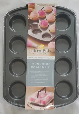 Wilton Ultra Bake Pro Carbon Steel 12 Cup Cupcake Pan Tall Lid With Handle New • $10.97
