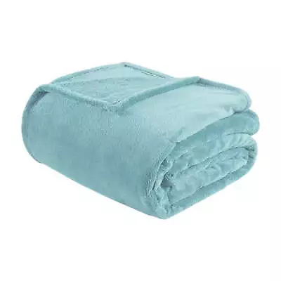 Microlight Plush Casual Aqua Blue Solid Print Polyester Bed Blanket • $20.45