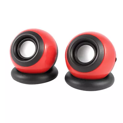 Pair Black Red Plastic Ball Shape USB 2.0 3.5mm Stereo Mini Multimedia Speaker • £19.46