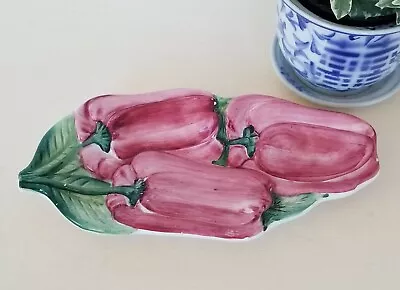 Italy Majolica Serving Tray Red Bell Pepper Ceramic Hand Painted Num 6966 • $24.95