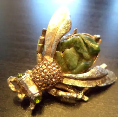 Stunning Vintage Estate High End Jade Jelly Belly Insect 1 3/8  Brooch!!! G725 • $0.99