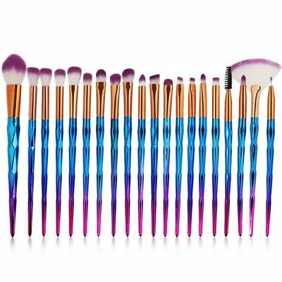 $17 • Buy 20x Fashion Design Make-up Brushes Diamond Unicorn Eyebrow Set Purple/Blue