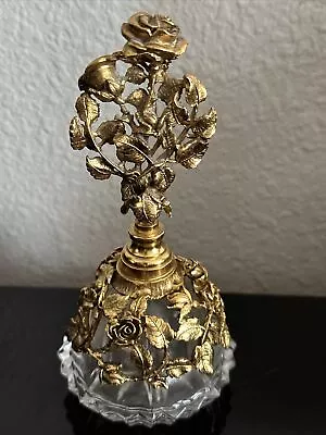 Vintage Matson Gold Plated Ormolu Glass Perfume Bottle W/ Dauber Floral • $89