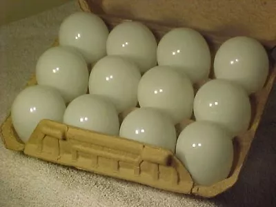 12 Antique  Hand Blown White Milk Glass Nesting Chicken Eggs In AN OLD CONTAINER • $89