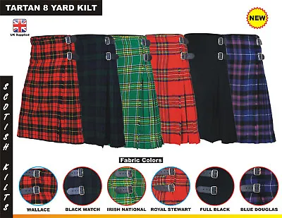 Men Scottish Kilts Tartan 8 Yard Kilt 13oz Highland Casual Kilt 6 Colors • £22.99