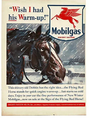 1940 Mobil Mobilgas Horse In Snowstorm Art Walter Early Vintage Print Ad Big Red • $8.95