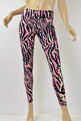 NWT DONA JO Hot Pink Yellow Green Zebra Print Sahara Eco Soul Yoga Legging 1 S • $24.99