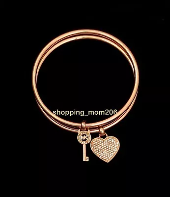 Michael Kors Rose Gold Tone Heart/Key Charms Bangle Set • $49.99