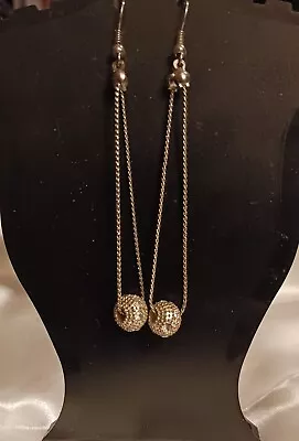 Beautiful Silver Toned Chain & Ball Pirced Earrings Wire Hooks Trendy Ear Clips. • $9.97