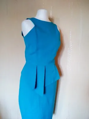 Miss Selfridge Turquoise Peplum Fitted Shift Dress 8 Wedding Guest • £12