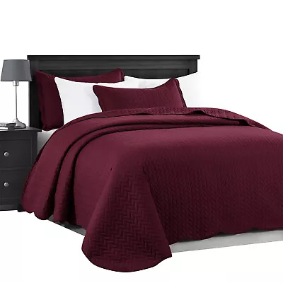 3 Piece Quilted Bedspread Set Queen Size Ultra Soft Embossed Comforter Bed Throw • $32.99