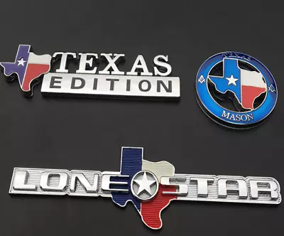 3x 3D Metal Lone Star Texas Edtion Mason Car Trunk Emblem Badge Decal Stickers • $19.31