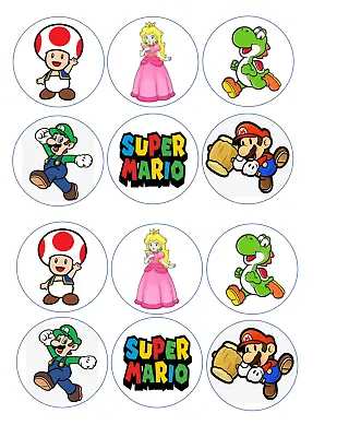 12 Super Mario Edible Paper Cupcake Cookie Oreo Toppers CHOOSE SIZE Pre Cut • $5