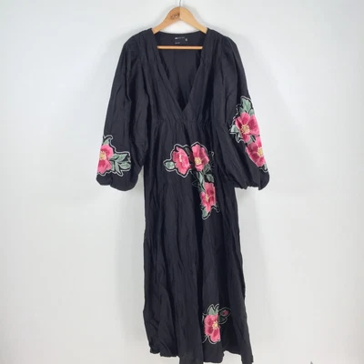 $34.95 • Buy Asos Womens Dress Size 10 Maxi Black Floral Long Sleeve Vneck Cotton 044558