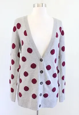 Wallace Madewell Gray Red Blue Polka Dot V Neck Merino Wool Cardigan Sweater S • $29.99