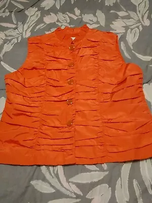Erin London Womens Vest Size L Red Orange Button Up Lined Crinkled Ruffled Top • $15