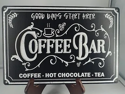 Vintage Coffee Bar Sign Kitchen Coffee Bar Wall Decor Tin 8  X 12  • $12