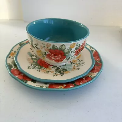 The Pioneer Woman Vintage Floral 3 Piece Dinnerware Set Blue Red Home Kitchen • $18.99