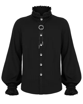 Punk Rave Mens Gothic Steampunk Vampire Dress Shirt Top & Bootlace Tie Black • £64.99