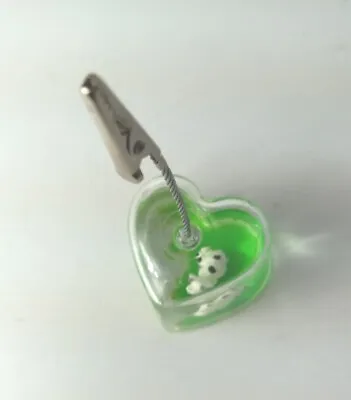 Cow Memo Holder Clip Heart Shaped Stand Green Liquid Filled 4.5 Inch • $6.95