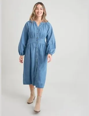 £15.99 • Buy Tu Clothing Women's Button-Up Stretch Blue Midi Shirt Denim Dress Size 8 To 22