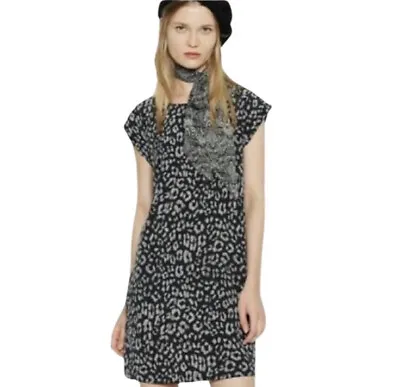 Joie Weaver Silk Dress Leopard Print In Caviar Size XS • $24.99