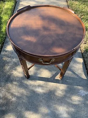 Baker Furniture Mahogany Accent End Drum Table One Drawer Chinese Chippendale • $599.99