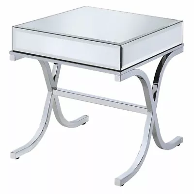 ACME Yuri Square Mirror Top Metal Tube End Table In Chrome • $188.02