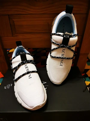 £89 • Buy New Women's Designer ARMANI EXCHANGE White Knit Luxury Trainers Shoes Size 7 40
