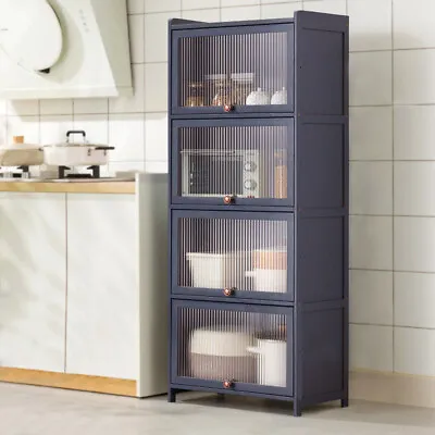 £72.95 • Buy Hidden Acrylic Doors Storage Bookcase Grey 4 Tiers Storage Display Stand Pantry