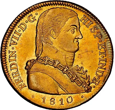 Chile Ferdinand VII Gold 8 Escudos 1810 So FJ Graded NGC AU-58 Santiago Mint!!! • $4249