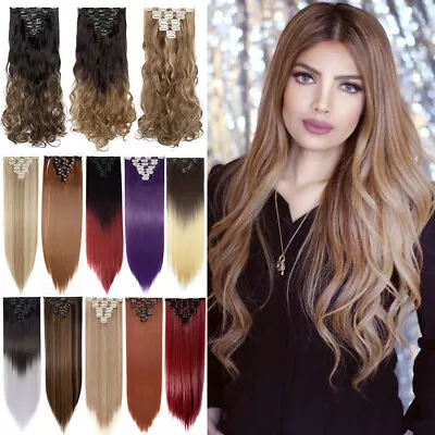 Real Natural 8 PCS Clip In Hair Extensions Full Head 8 Piece Set Long As Human • £2.58