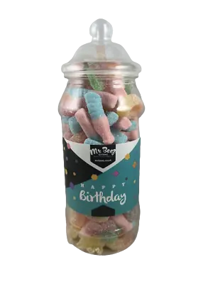 Happy Birthday VEGAN Sweet Gift Jar Fizzy Sweets Mixed Medium Or Large Mr Beez • £14.95