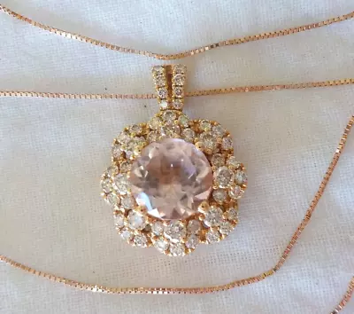 Levian 14K Rose Gold Morganite Diamond Halo Necklace - 5.93 Gms 18 In 3.36 Ctw • $488