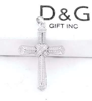 DG Men's 925 Sterling Silver 42mm Cross Brilliant CZ Charm Pendant.Unisex +Box • $24.99