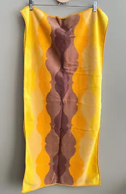 Vintage Fashion Manor Mid Mod Yellow Orange Brown Wavy Graphic Bath Towel Cotton • $20