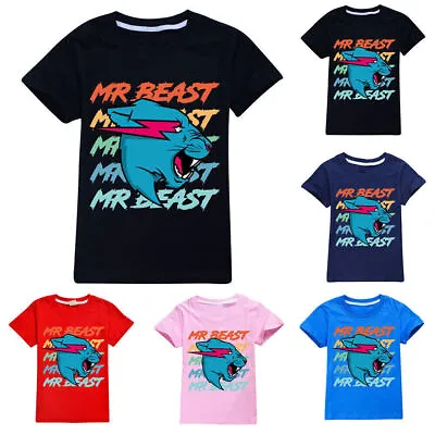 Kid Boys Girls Mr Beast Short Sleeve Cotton T Shirt Youtuber Merch Gamer Tops UK • £11.24