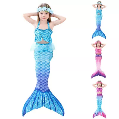 Kids Girls Mermaid Tail Swimming Costume Swimmable Bikini Set Summer Swimsuits ◈ • £12.06